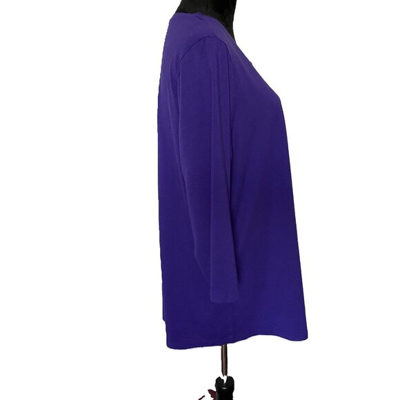 LOGO 1X Purple Cotton Modal 3/4 length sleeve Top - Picture 5 of 11